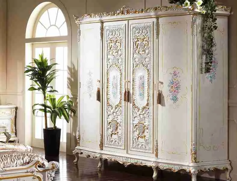 Neoclassical White Hand-Painted Wardrobe
