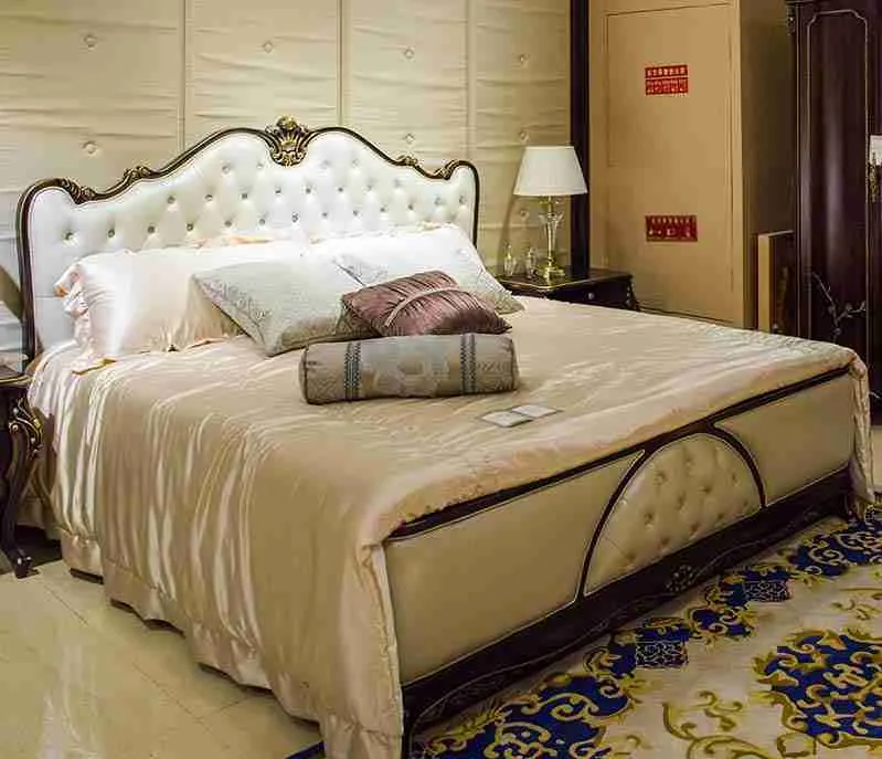 Dark Wood Tufted Leather Bed