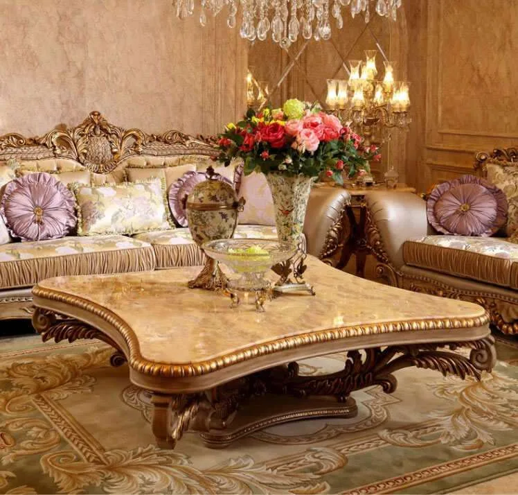 Luxury gold sofa with wooden carving - Image 8