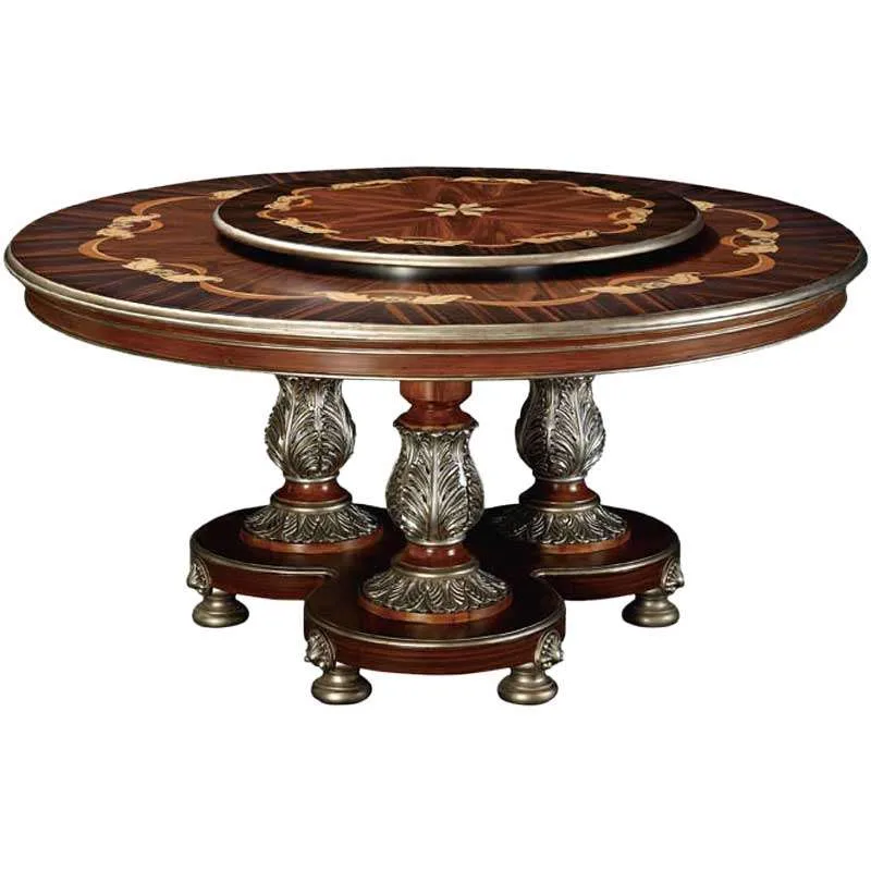 Neoclassical Mahogany Dining Table | Sunburst Marquetry & Silver Leaf detail view – Dining tables design for Dining