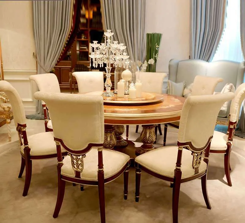 Dining tables Neoclassical Mahogany Dining Table | Sunburst Marquetry & Silver Leaf – Exclusive Design by OE-FASHION