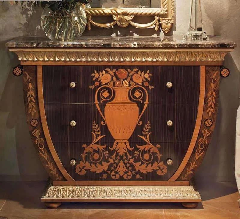 Neoclassical Mahogany Dining Table | Sunburst Marquetry & Silver Leaf interior perspective – Dining tables design