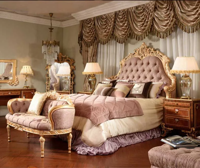 Rococo Gold-Leaf Velvet Bed