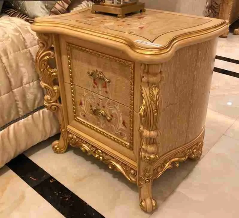 Antique Gold Baroque Bed with Teal Tufted Headboard material texture – Beds design