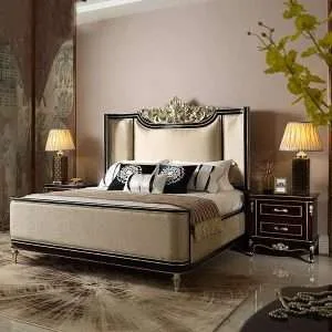 Classic Double Bed with Headboard – Timeless Elegance for Your Bedroom