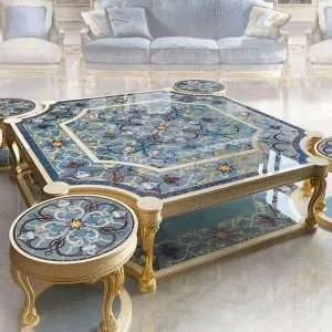 Chic Coffee Table with Nesting Stools for a Stylish Living Room