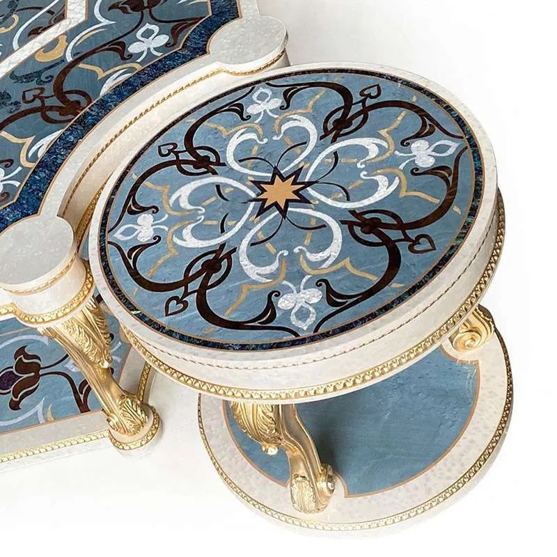 Chic Coffee Table with Nesting Stools for a Stylish Living Room craftsmanship close-up – Coffee Tables design