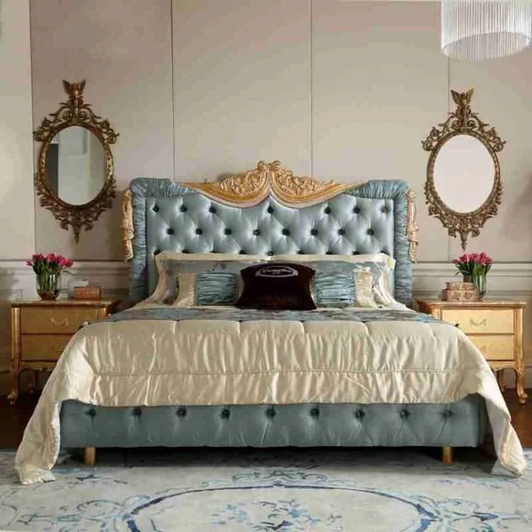 Luxury custom light blue bed frame for home furniture