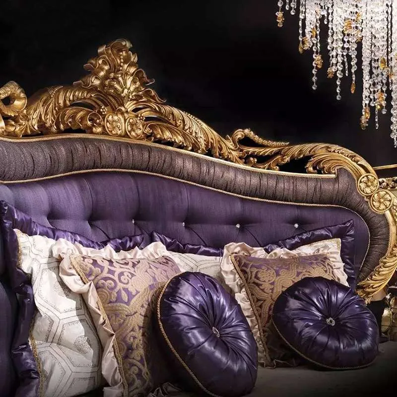 Bespoke Rococo Circular Bed – Classical Gold & Purple craftsmanship close-up – Beds design