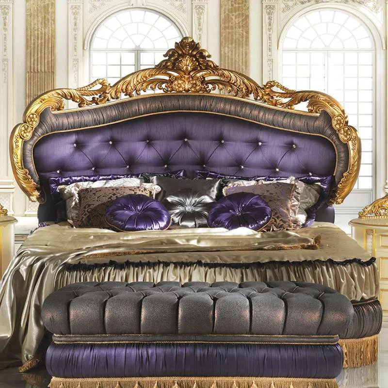 Bespoke Rococo Circular Bed – Classical Gold & Purple material texture – Beds design