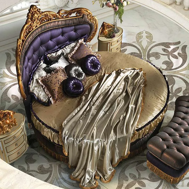 Bespoke Rococo Circular Bed – Classical Gold & Purple detail view – Beds design