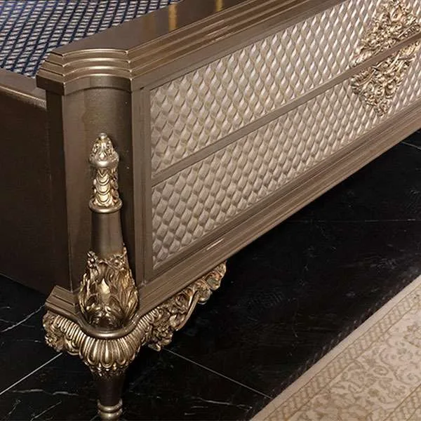Golden Glamour: Tufted King Bed & Nightstands craftsmanship close-up – Beds design