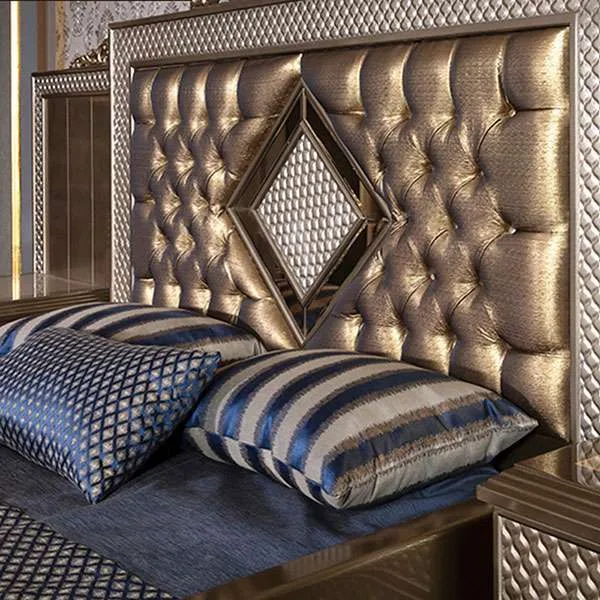 Golden Glamour: Tufted King Bed & Nightstands material texture – Beds design