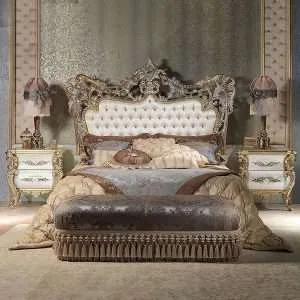 Custom luxury french baroque bed frame for home furniture