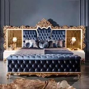 Custom luxury Big bed frame with mirror headboard frames for home furniture