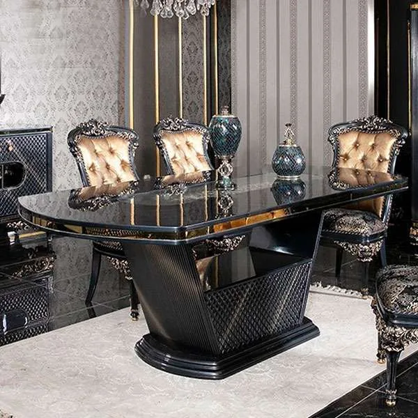 Custom Luxury black dining table and chairs set for home furniture