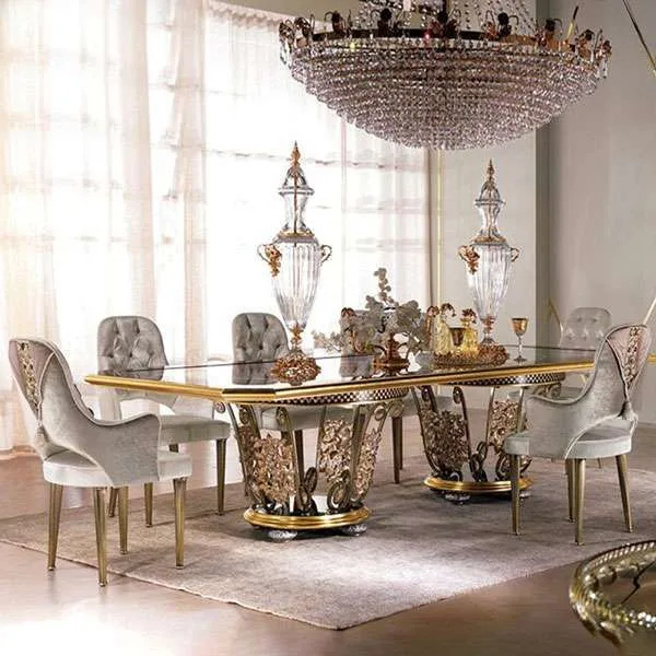 Classic rectangular glass dining table for 8