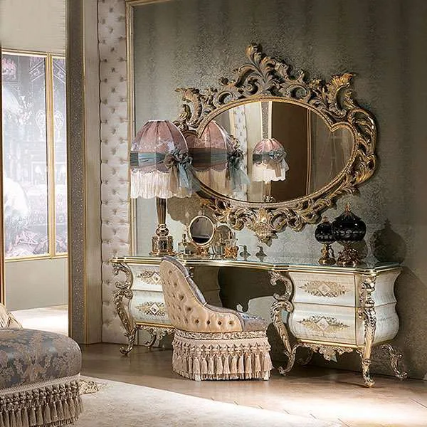 Luxury custom Classic vintage dresser table with mirror set for home furniture