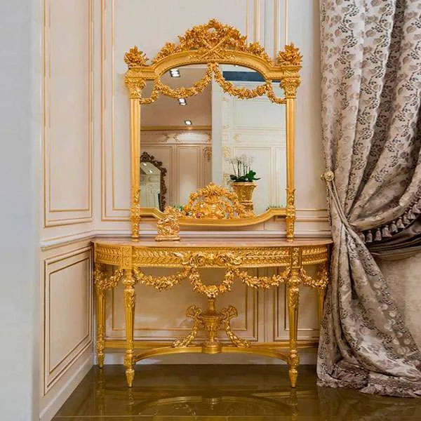 Custom luxury gold console table with mirror for home furniture