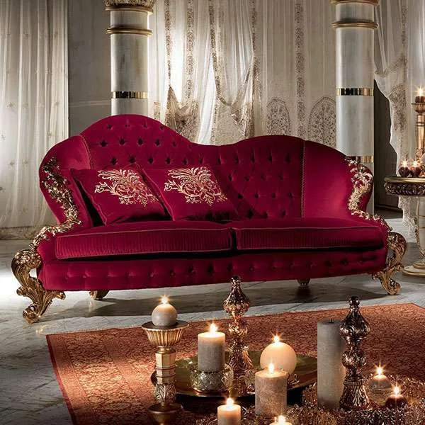 Custom luxury Classic traditional red velvet sofa for home furniture