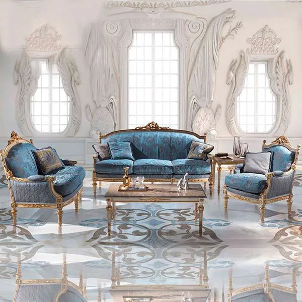 Royal blue fabric sofa craftsmanship close-up – Sofas & Couchs design