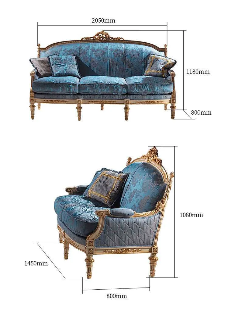 Custom luxury royal blue fabric sofa for home furniture