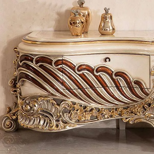 Architectural Rococo Marble Top Media Console craftsmanship close-up – TV Stands & Media Consoles design