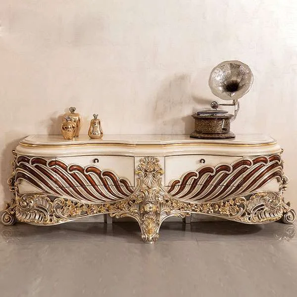 Luxury custom white and gold tv stand with storage for home furniture