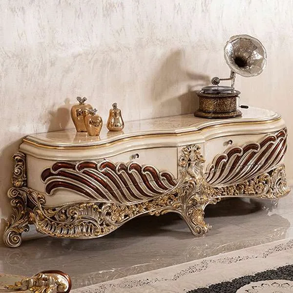 Architectural Rococo Marble Top Media Console detail view – TV Stands & Media Consoles design