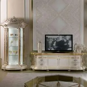 Custom Luxury Classic white tv cabinet with doors and display case for home furniture