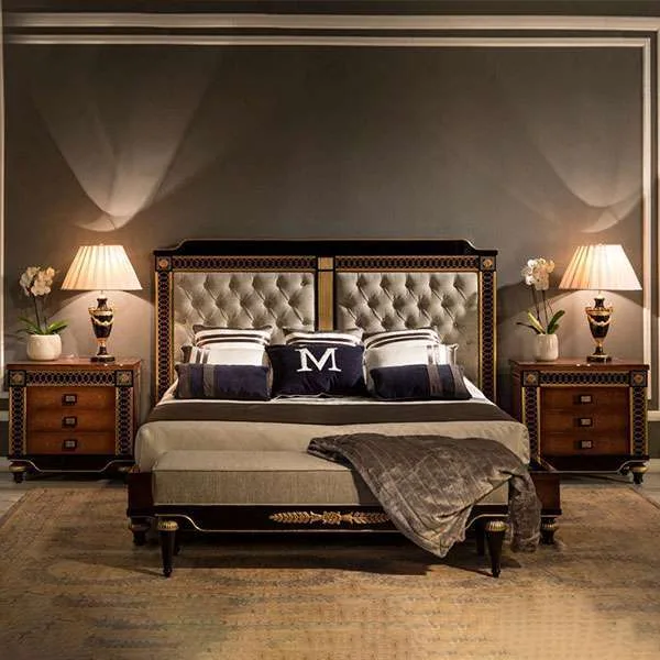 Custom Luxury Classic bed frame with headboard for home furniture