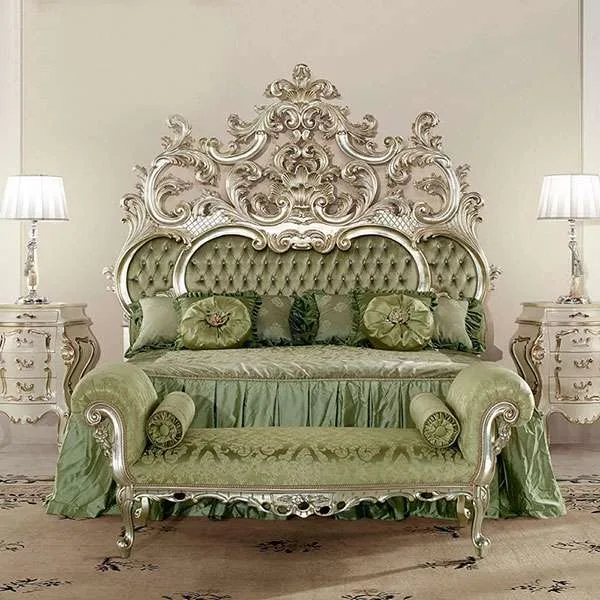 Custom Luxury King size wood carved bed with headboard for home furniture