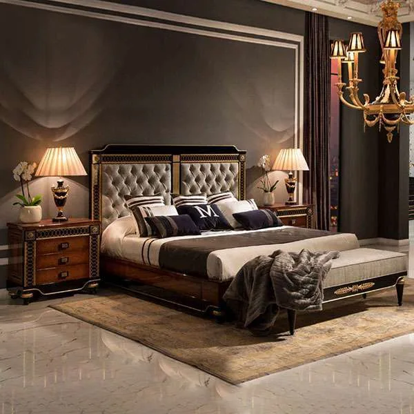 Neoclassical Ebonised Bedroom Set detail view – Beds design for Bedroom Suite
