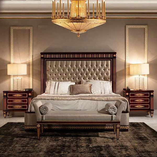 Custom Luxury Classic Solid wood bed frame with headboard for home furniture