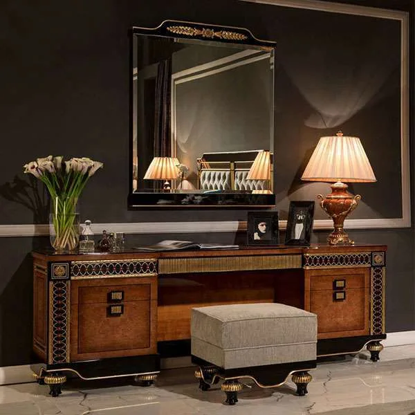 Luxury custom Classic Vanity table with drawers and mirror set for home furniture