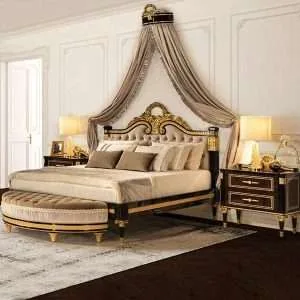 Custom Luxury Classic black bed frame with headboard for home furniture