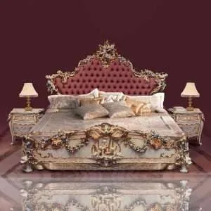 Custom Luxury  button Deep red fabric bed frame for home furniture