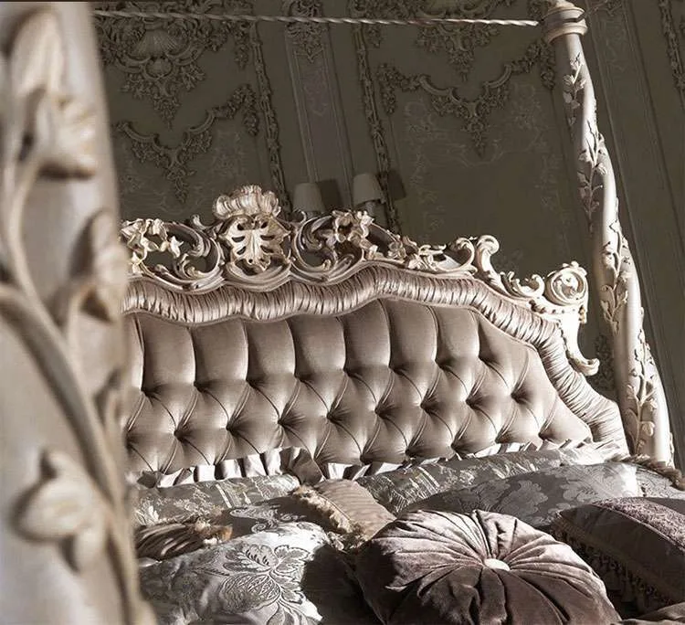 Grey button fabric bed frame detail view – Beds design