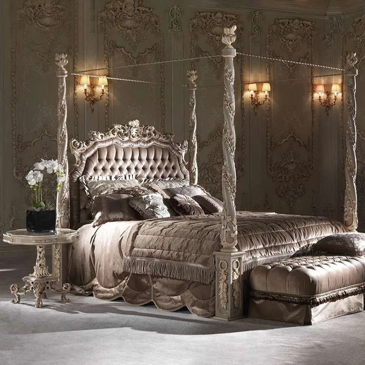 Custom Luxury Grey button fabric bed frame for home furniture