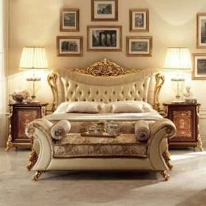 Custom Luxury Classic gold bed frame with headboard for home furniture