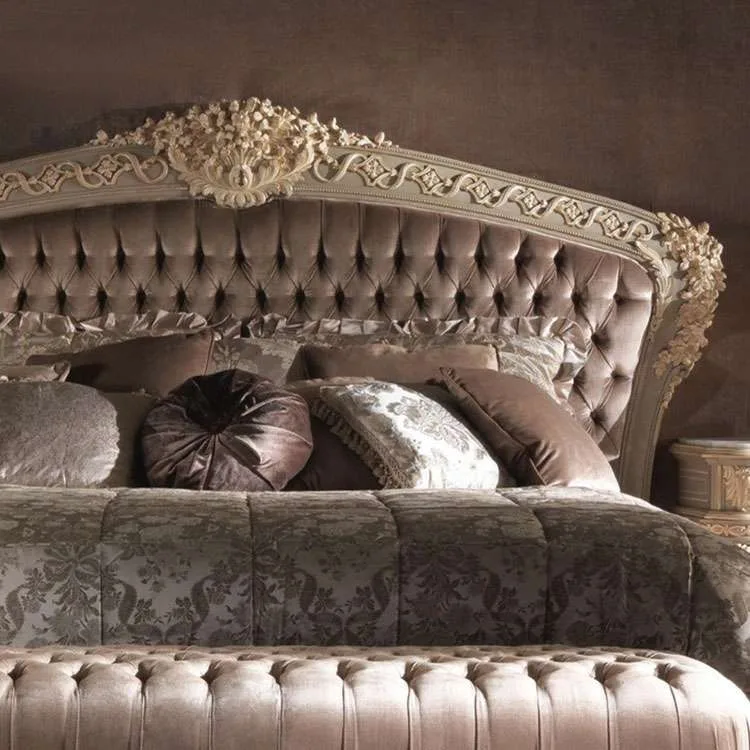 Custom Luxury Button grey fabric bed frame for home furniture