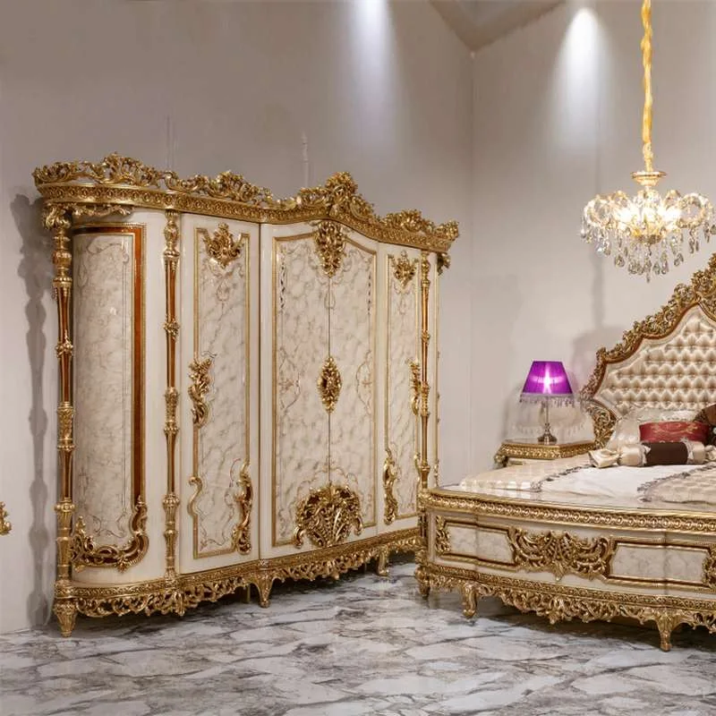 European style solid wood 4 door wardrobe