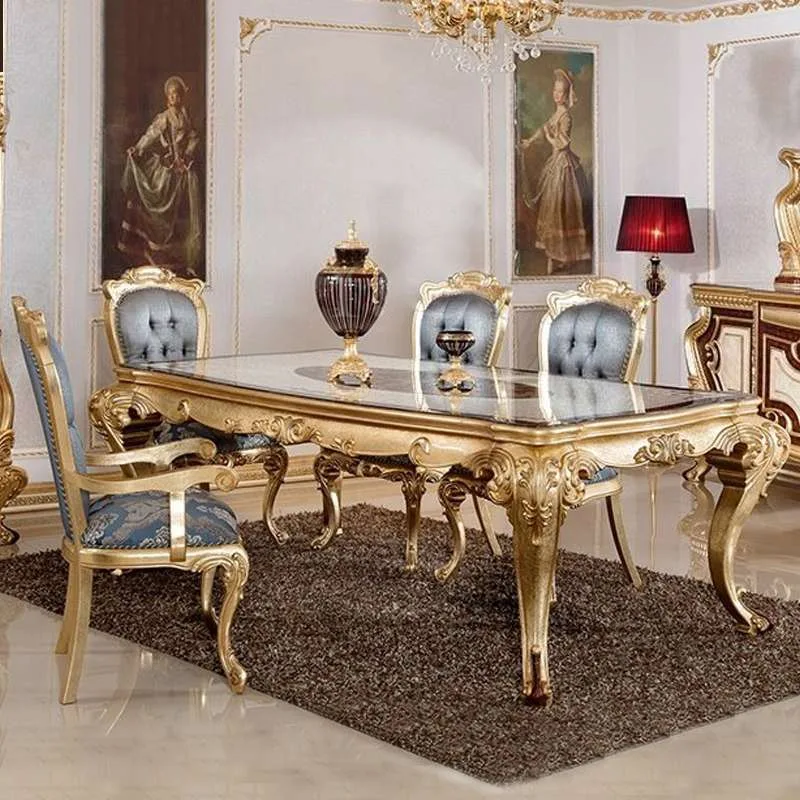 OE-FASHION Luxury European-style solid wood dining table and chairs French luxury art carved gold foil restaurant dining