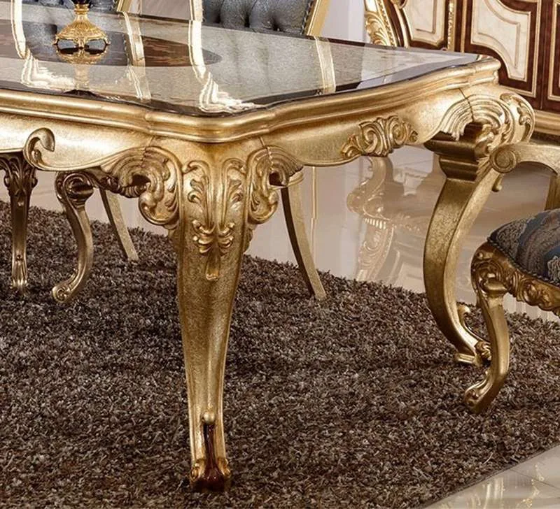 OE-FASHION Luxury European-style solid wood dining table and chairs French luxury art carved gold foil restaurant dining