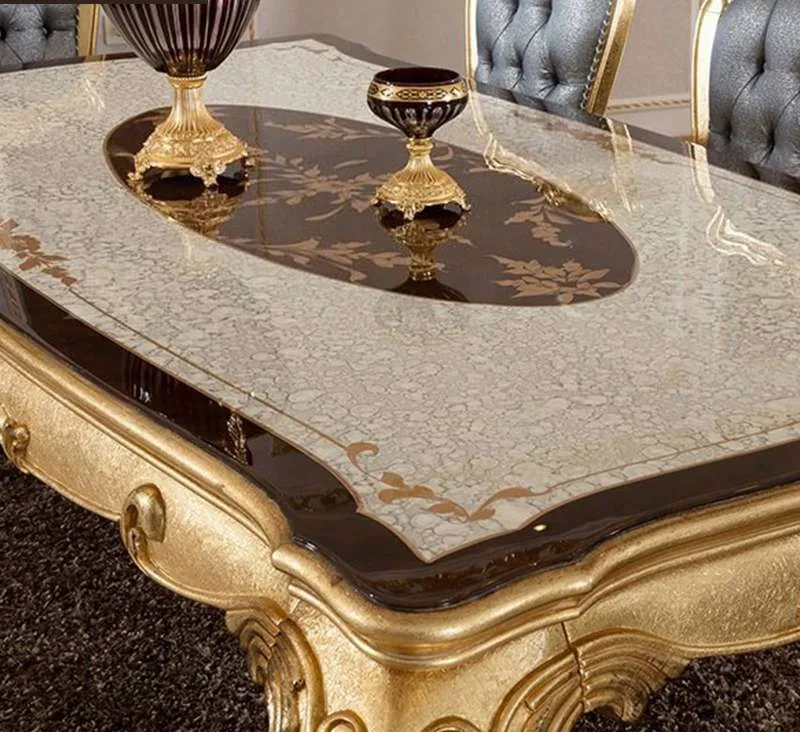 OE-FASHION Luxury European-style solid wood dining table and chairs French luxury art carved gold foil restaurant dining table