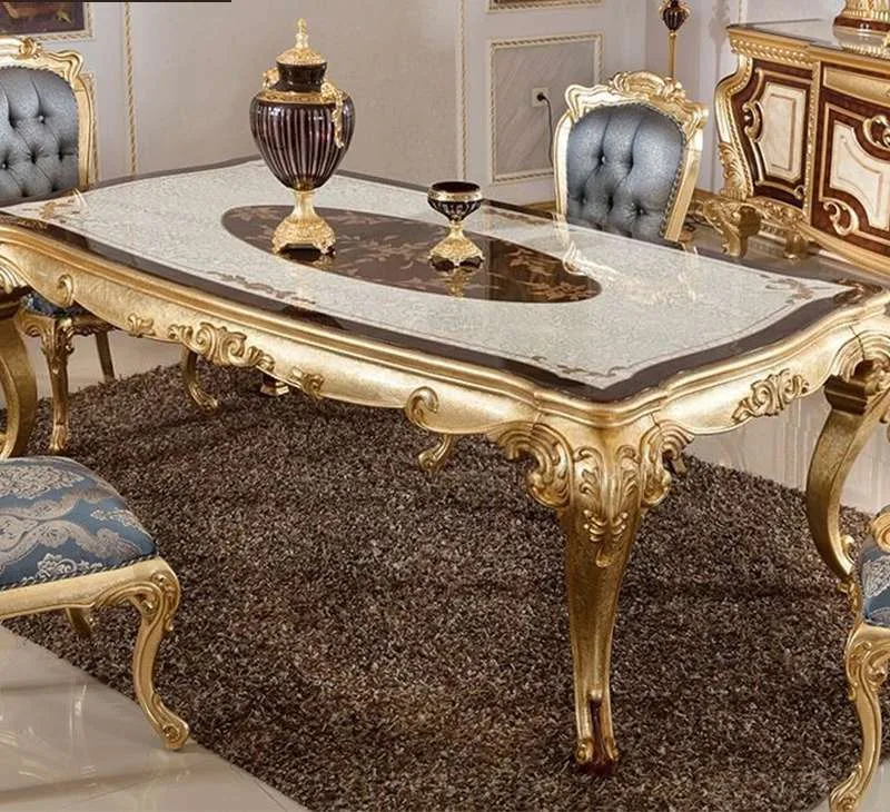 OE-FASHION Luxury European-style solid wood dining table and chairs French luxury art carved gold foil restaurant dining