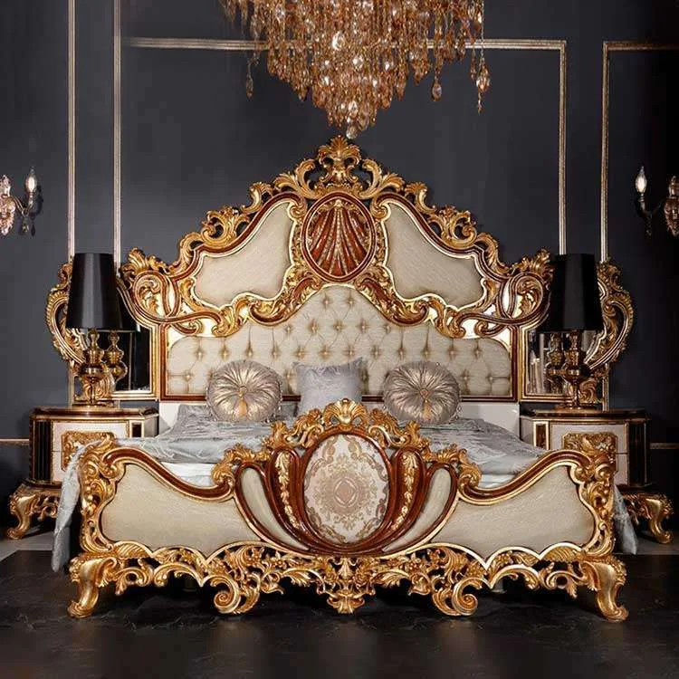 European style solid wood multi-door wardrobe 7 Custom Luxury Classic Queen bed frame with headboard