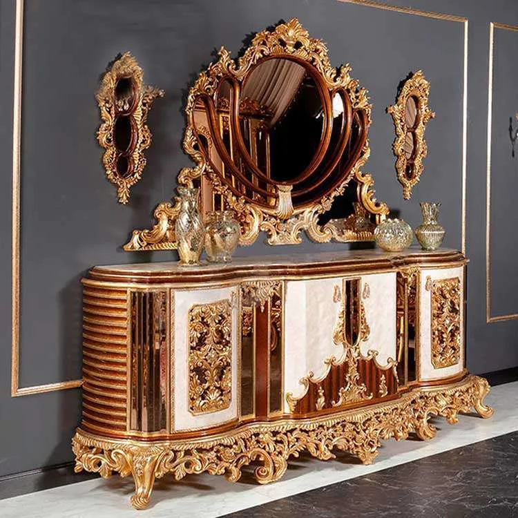 OE-FASHION Custom luxury classic gold console table with mirror and storage