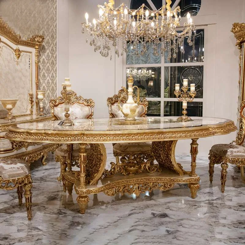 European style solid wood carved large dining table