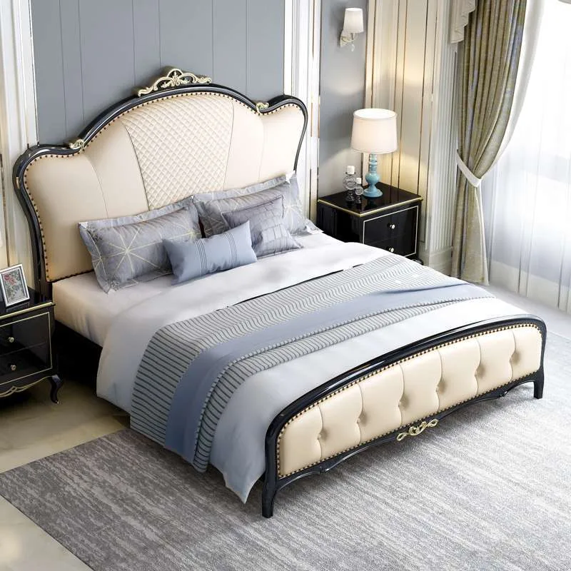 OE-FASHION American style wooden bed frame with leather headboard